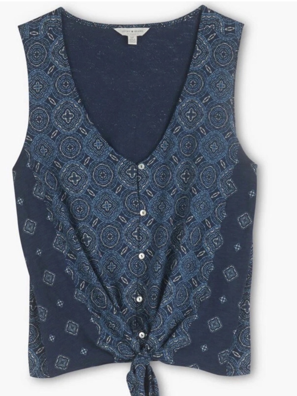 Lucky Brand Small Blue Print Buttondown Sleeveless Tie Front Shirt NEW 648